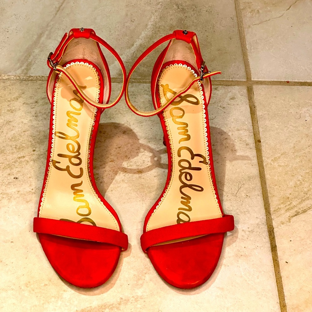 Red barely there sandals